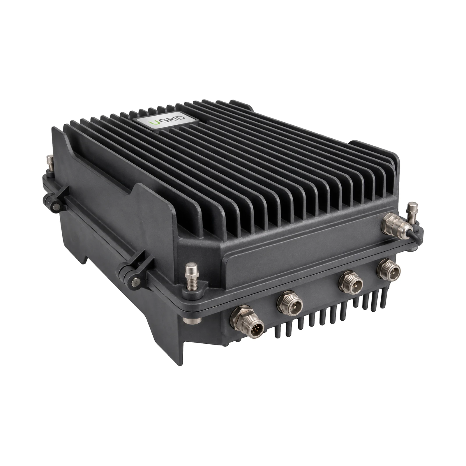 U8 outdoor GPON OLT — sealed IP65 enclosure with finned heatsink